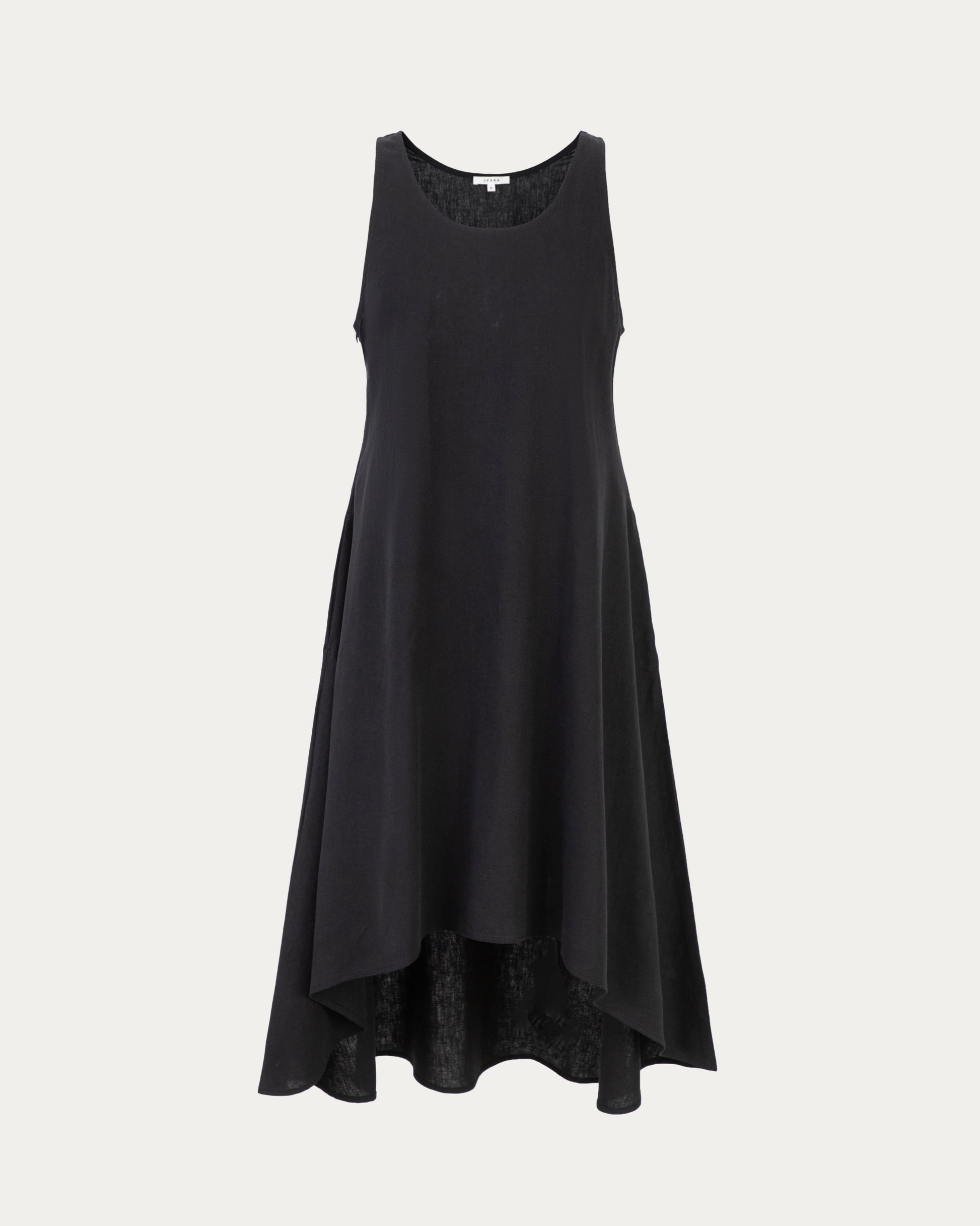 Black sleeveless dress on a light gray background